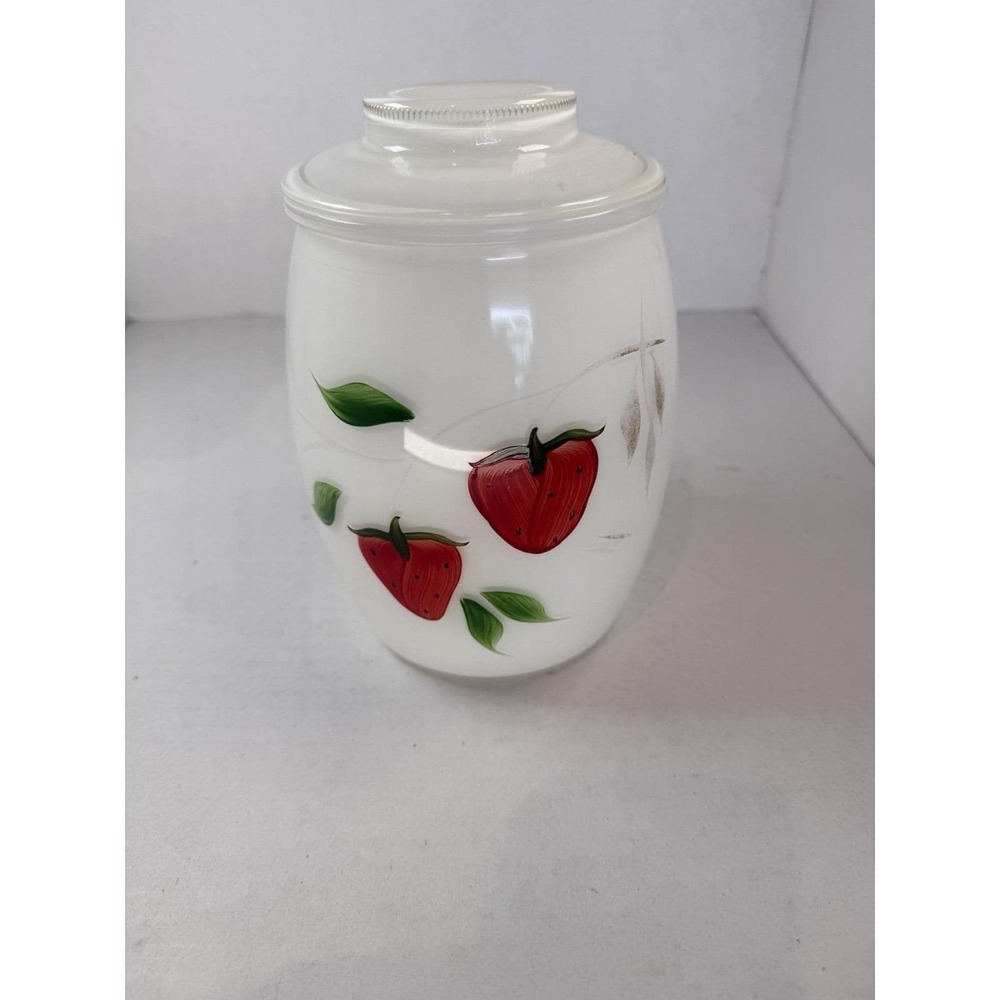Bartlett Collins Strawberry Hand Painted Cookie Jar Canister Mid Century Glass